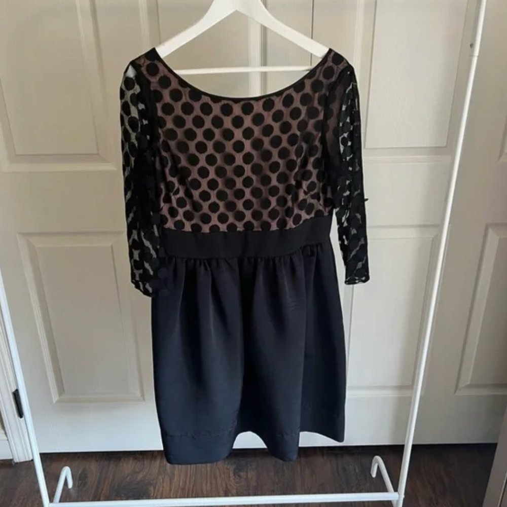 Eliza J - Black Dot Mesh Bodice Fit and Flare A-Line Dress - Size 10